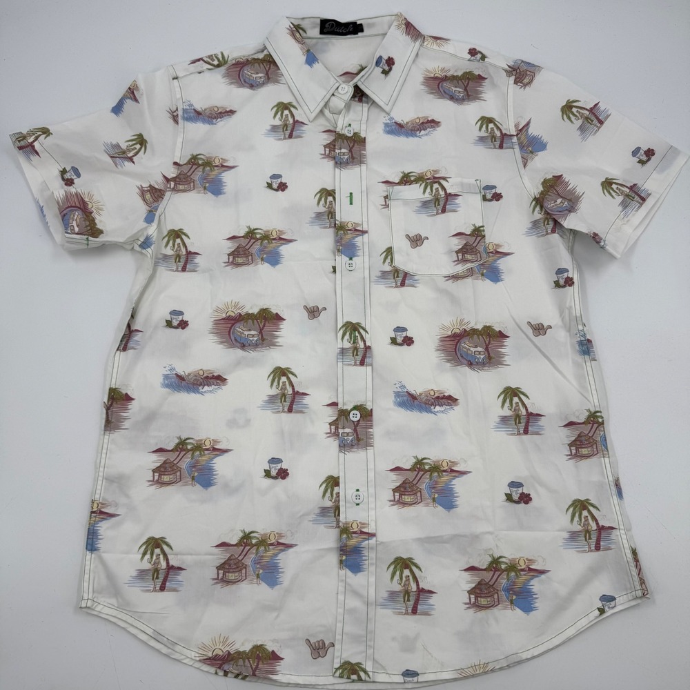 Dutch Bros Aloha Shirt Tropical Print Surfboard Hang Loose Hawaiian Style‎ Small